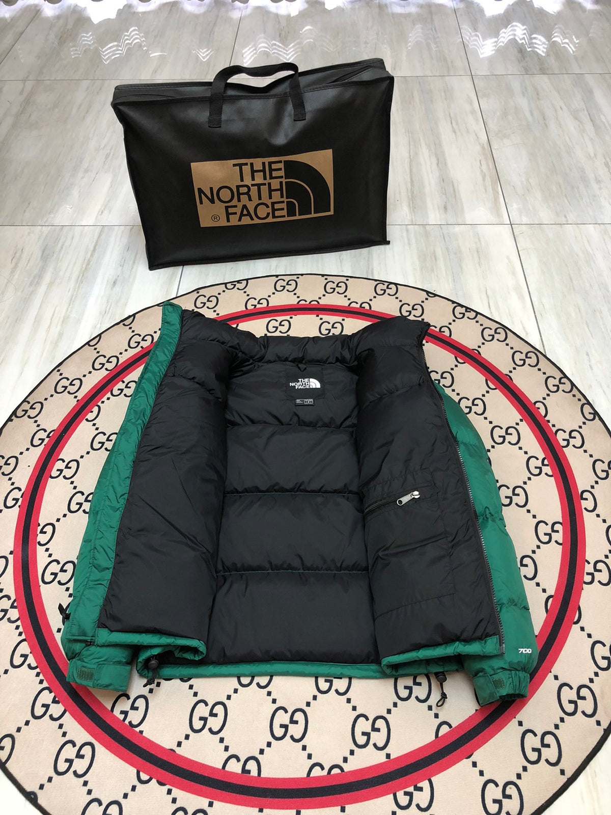 The North Face Emerald Green Black Colorblock Puffer Jacket