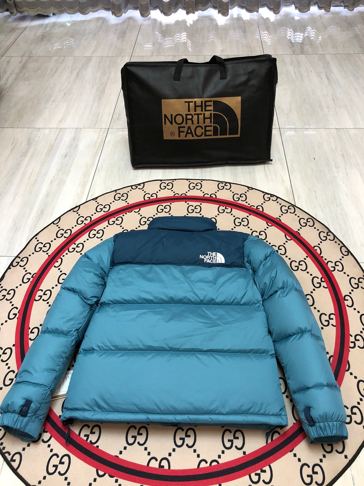 The North Face Teal Blue Navy Colorblock Puffer Jacket