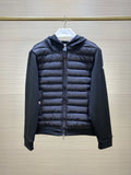 Moncler Black White Stripe Quilted Front Hooded Jacket