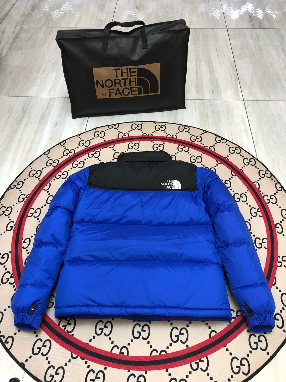The North Face Royal Blue Black Colorblock Puffer Jacket