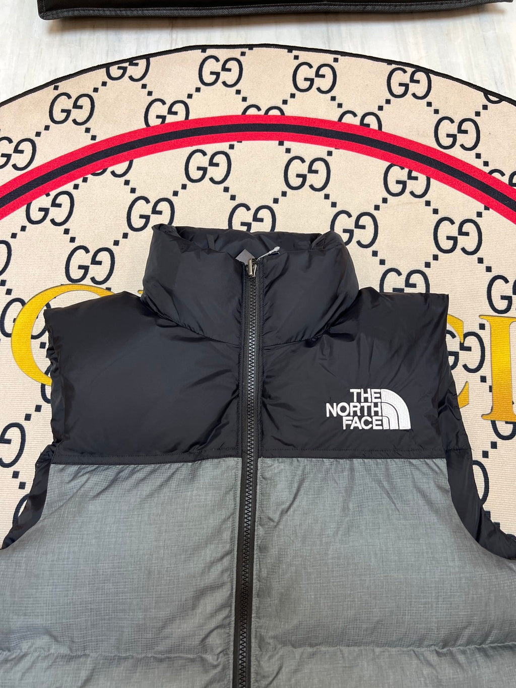 The North Face Gray and Black Colorblock Puffer Vest