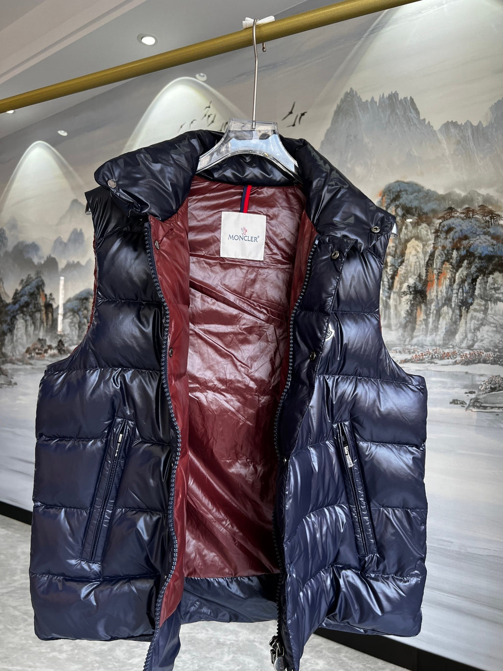 Moncler Navy Blue Glossy Quilted Puffer Vest