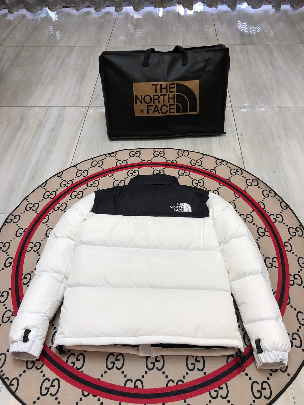 The North Face White Black Colorblock Puffer Jacket
