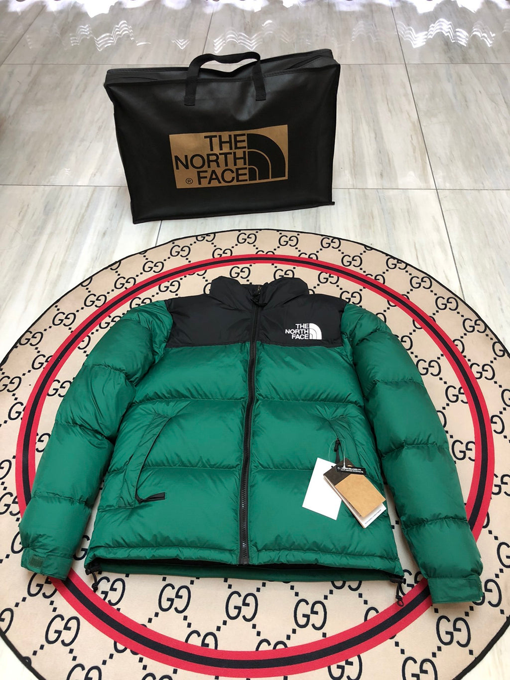 The North Face Emerald Green Black Colorblock Puffer Jacket