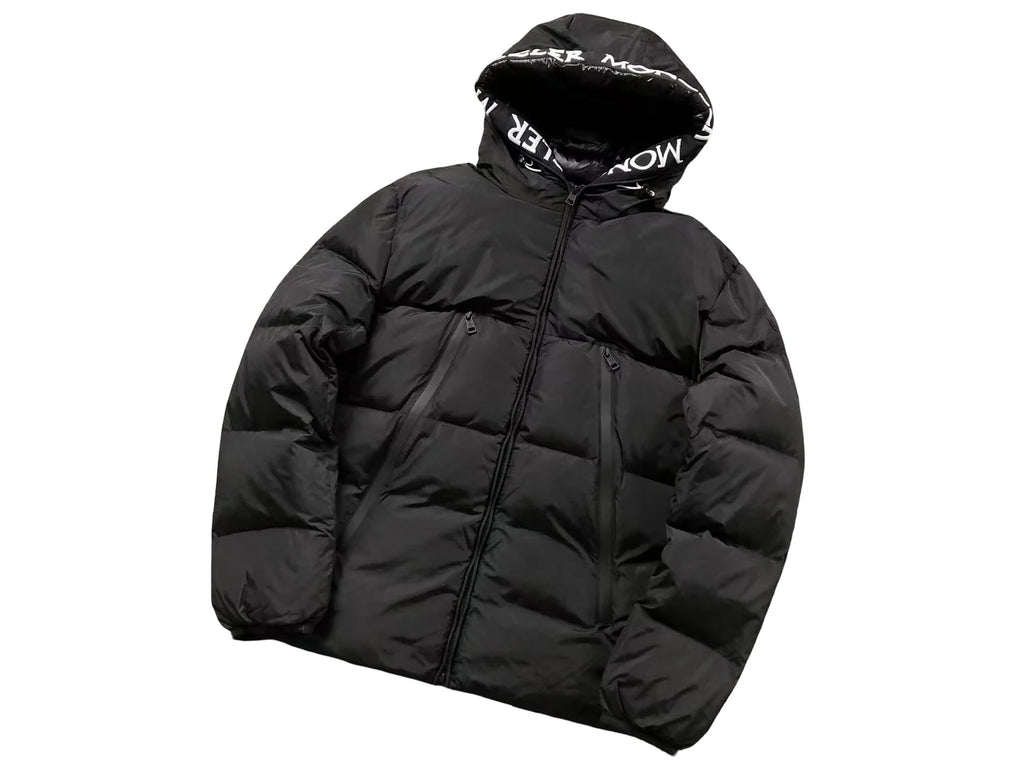Moncler Black White Logo Hooded Puffer Jacket