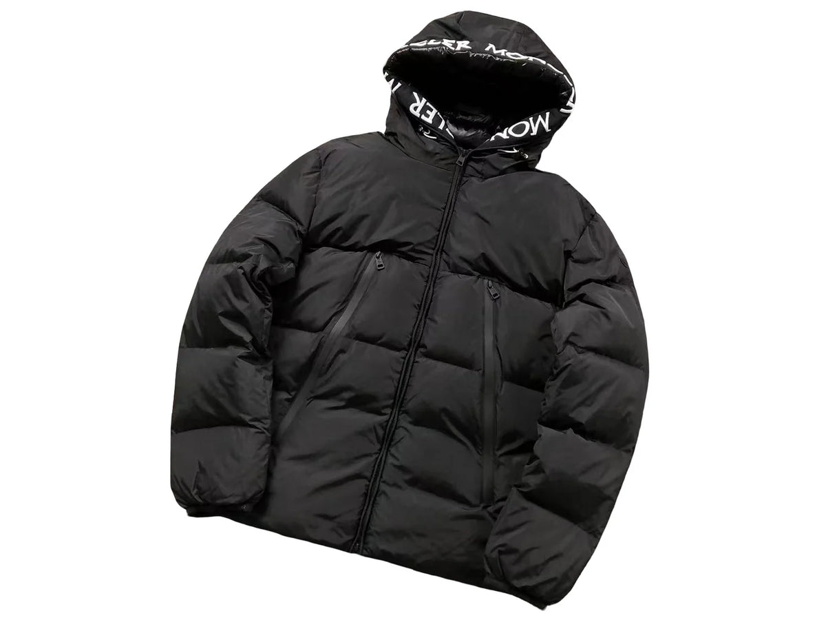 Moncler Black White Logo Hooded Puffer Jacket