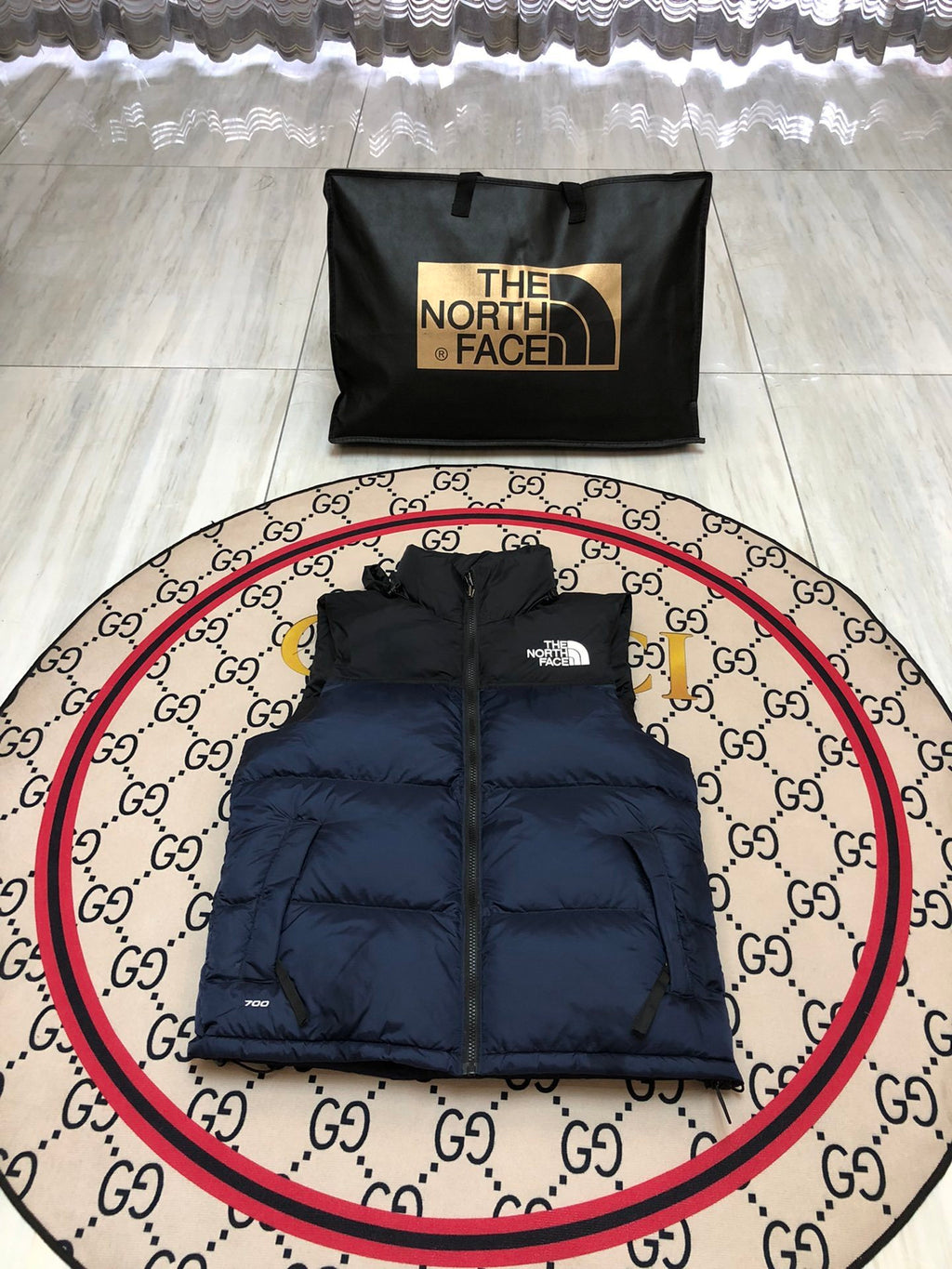 The North Face Navy Blue and Black Colorblock Puffer Vest