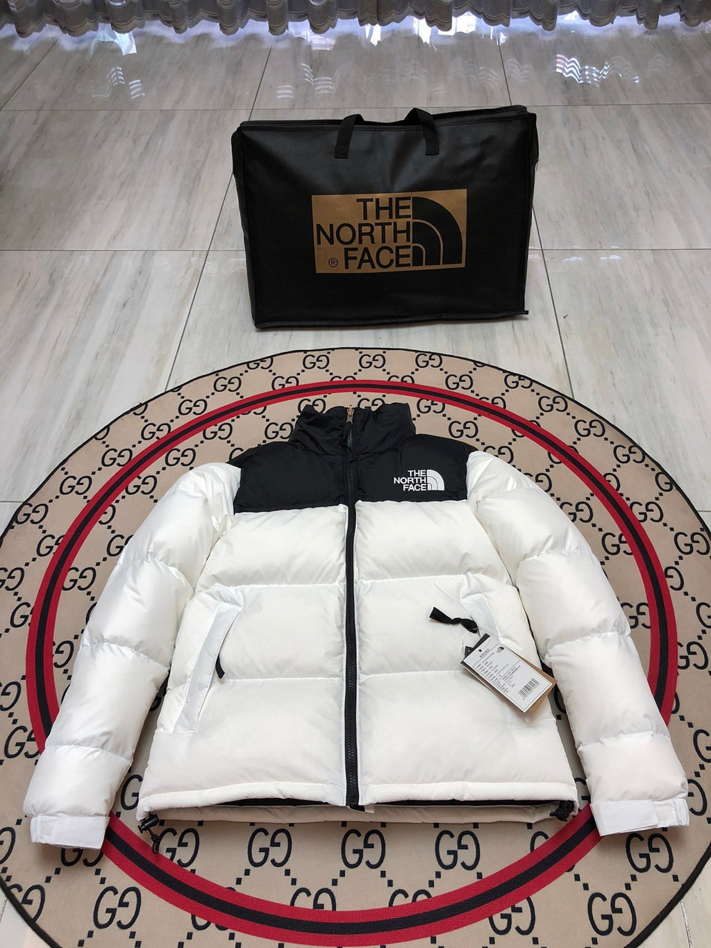 The North Face White Black Colorblock Puffer Jacket