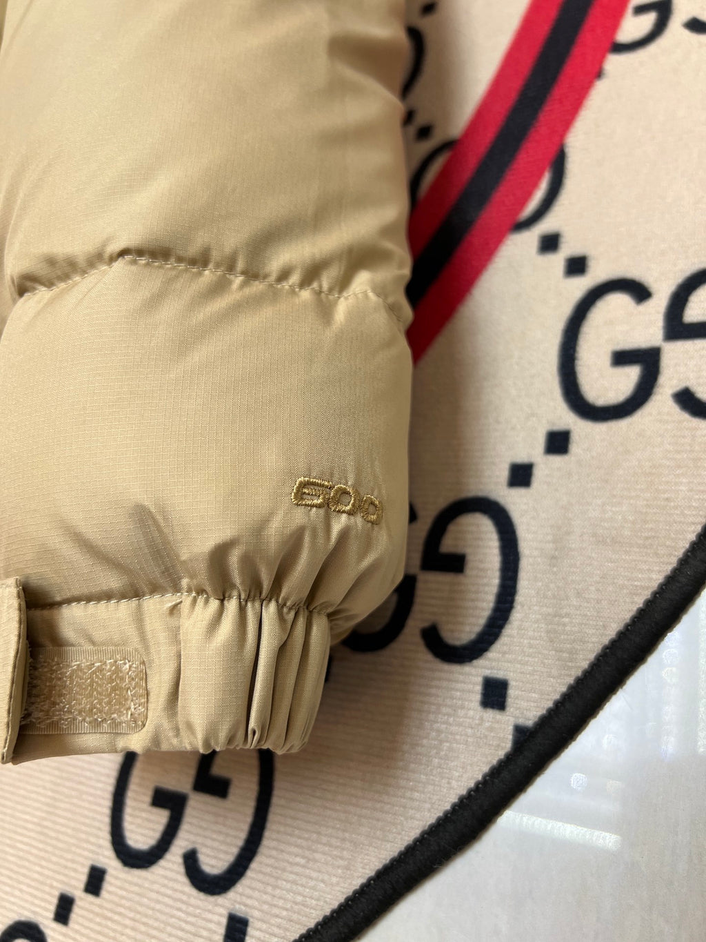 The North Face Sand Beige Tan Colorblock Puffer Jacket