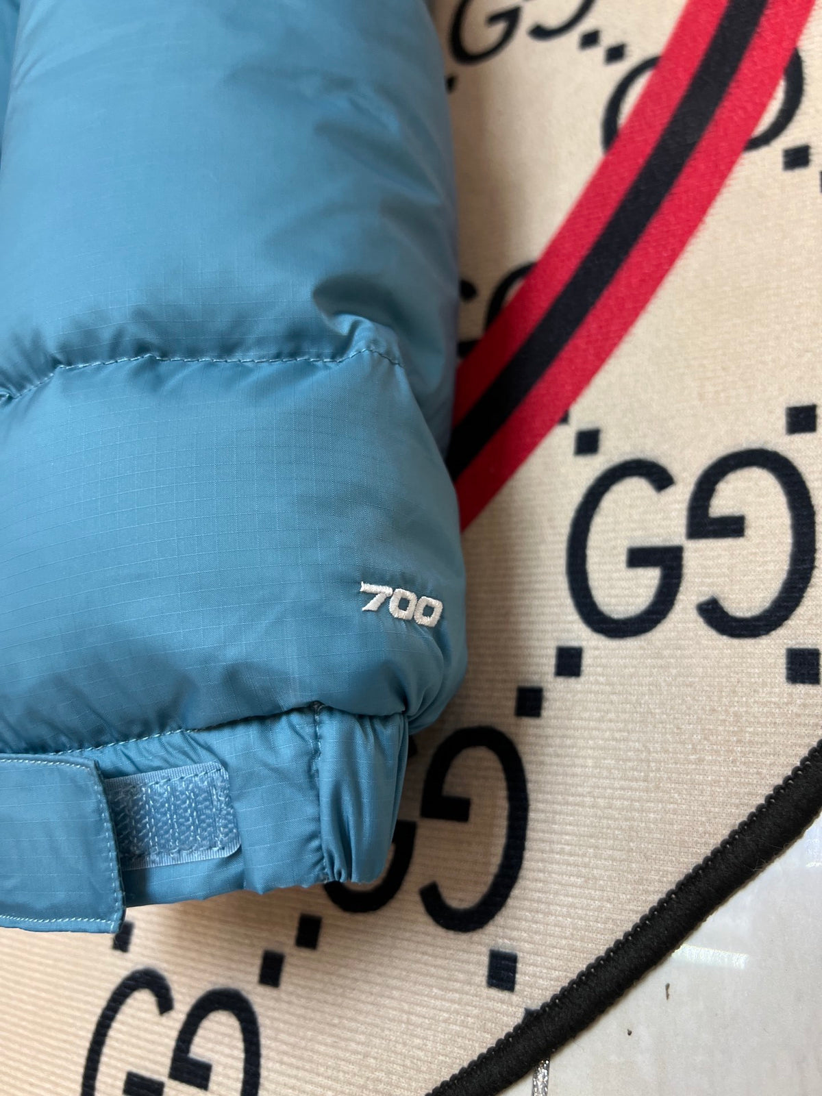 The North Face Teal Blue Navy Colorblock Puffer Jacket