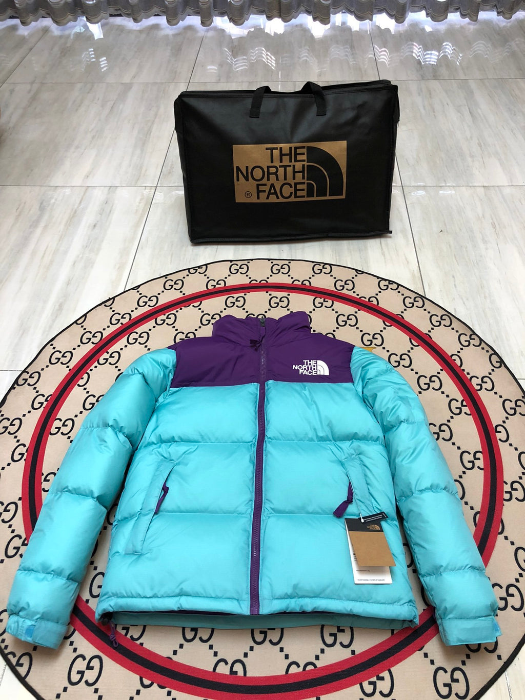 The North Face Turquoise Blue Purple Colorblock Puffer Jacket
