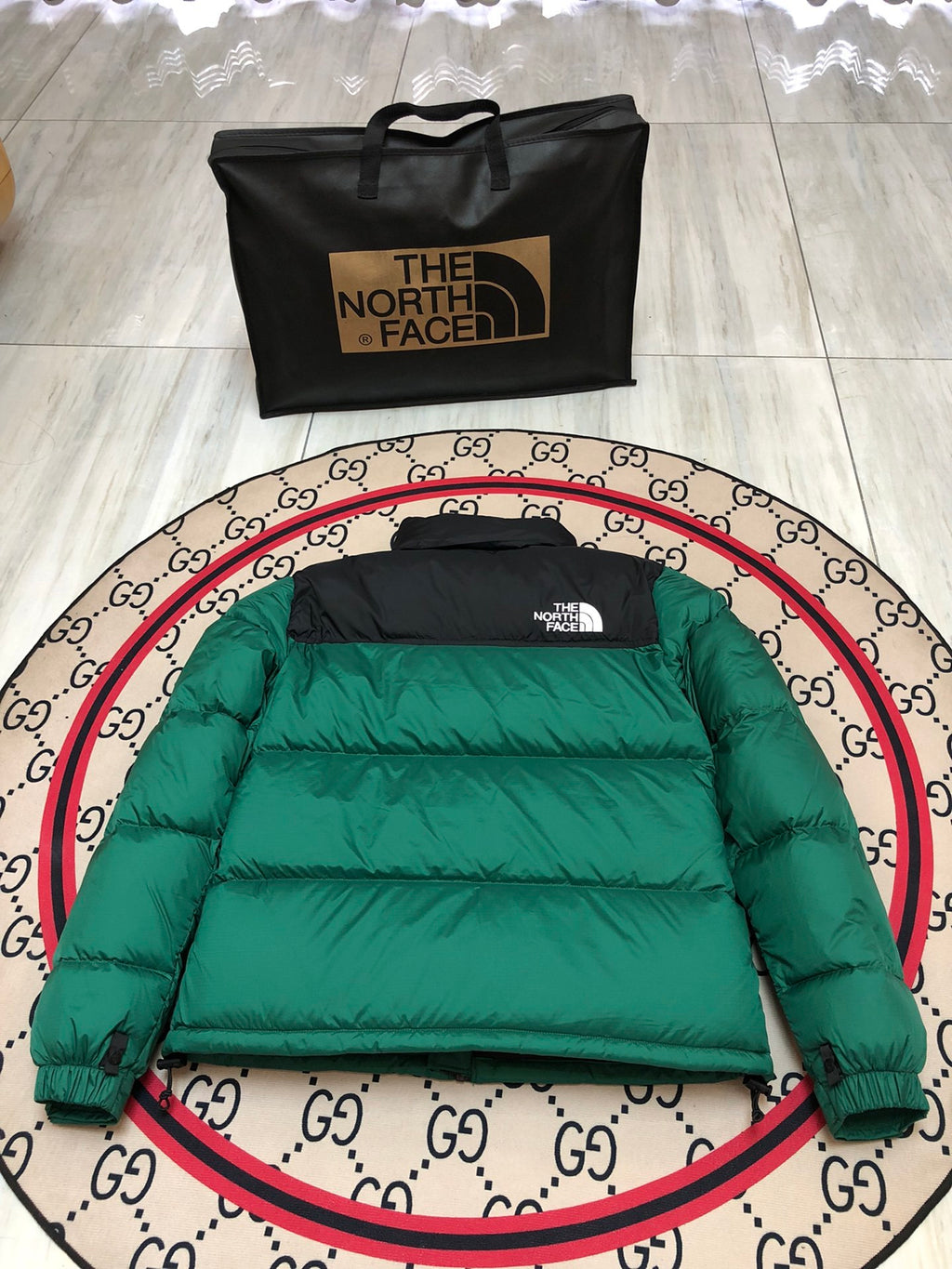 The North Face Emerald Green Black Colorblock Puffer Jacket