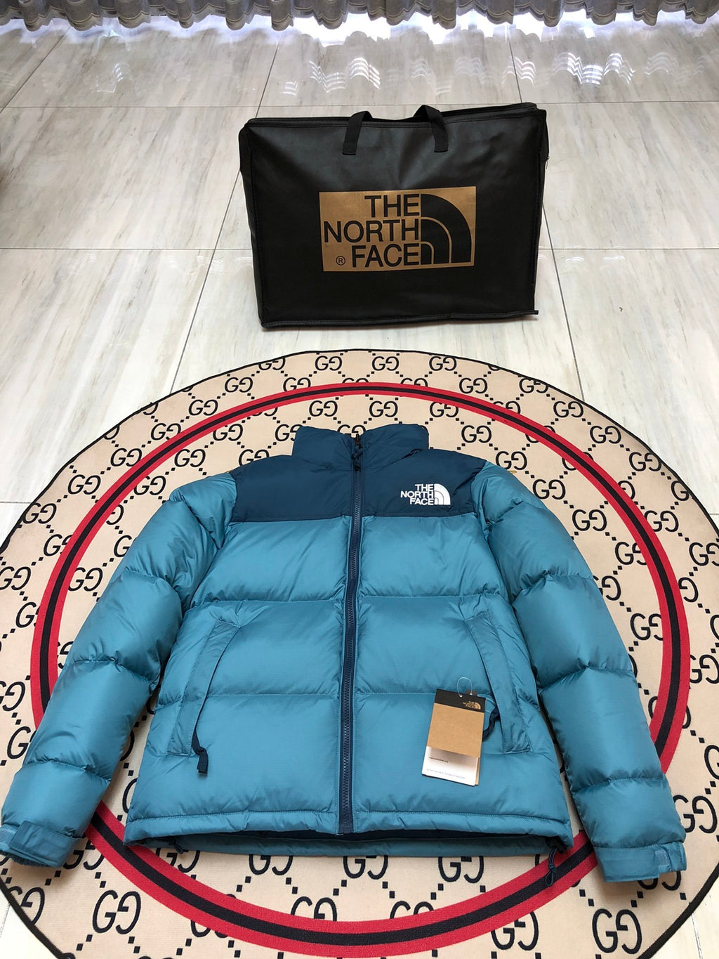 The North Face Teal Blue Navy Colorblock Puffer Jacket