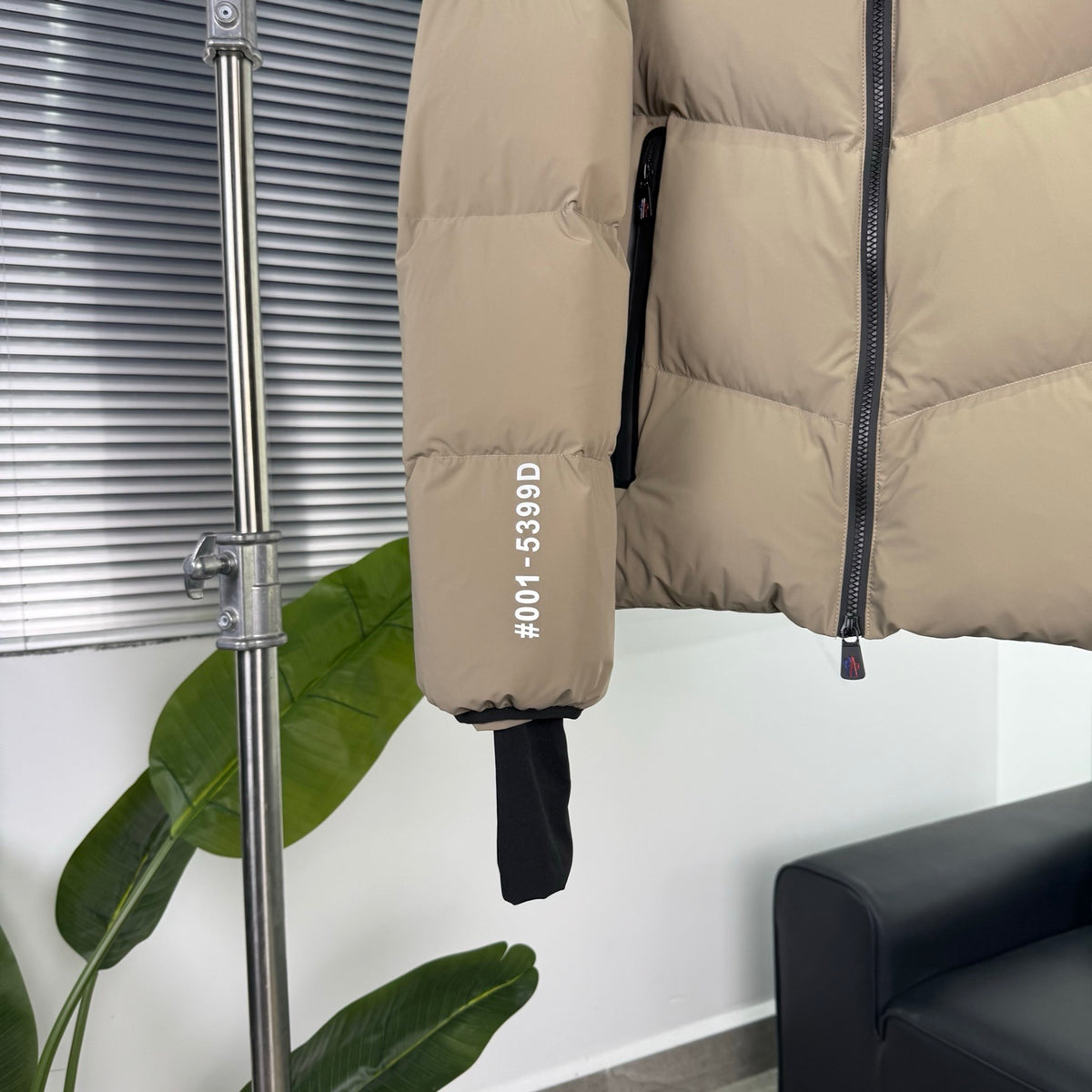 Moncler Taupe Beige Chevron Quilted Hooded Puffer Jacket