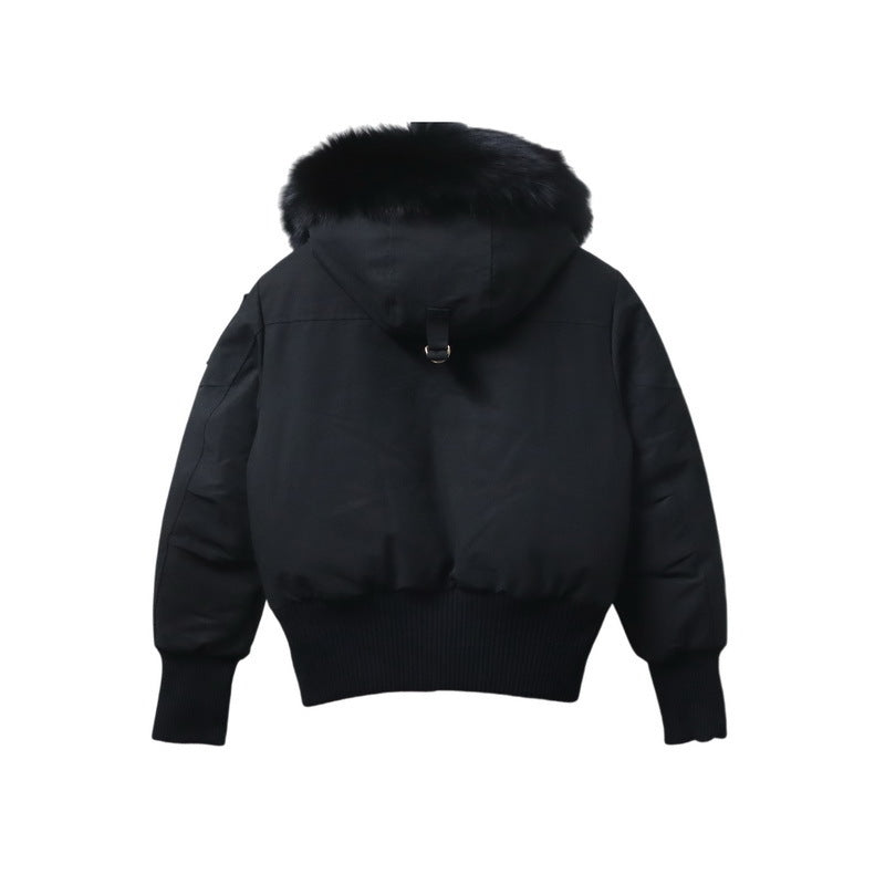 Moose Knuckles Black Pom-Pom Hooded Bomber Jacket