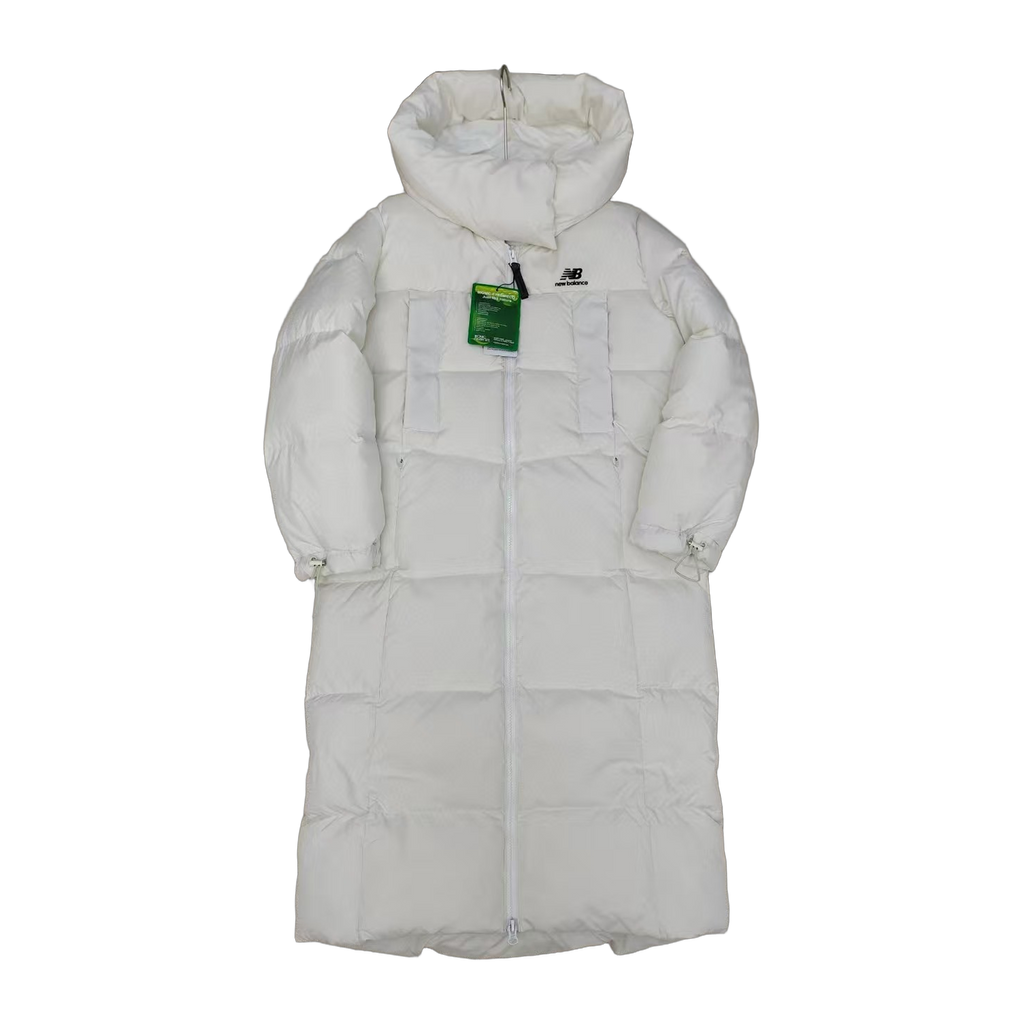 New Balance Hooded Long Puffer Coat | Off White | Premium Insulation