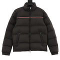 Moncler Black Stand Collar Puffer Jacket with Contrast Stripe