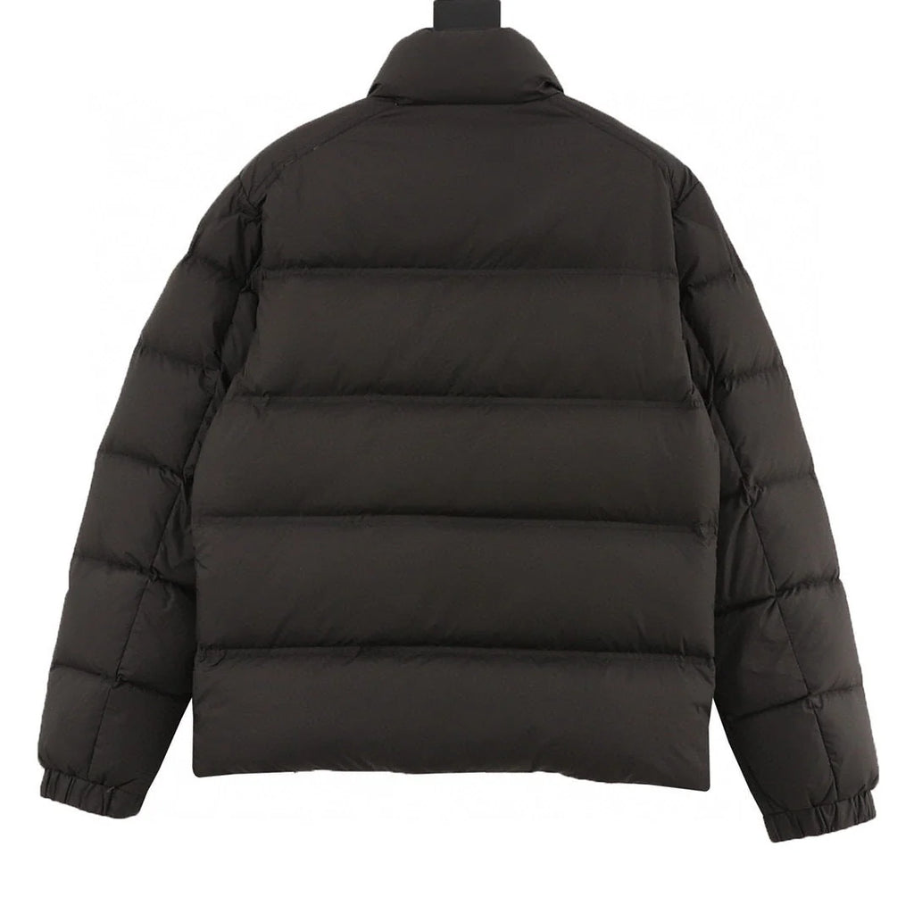Moncler Black Stand Collar Puffer Jacket with Contrast Stripe