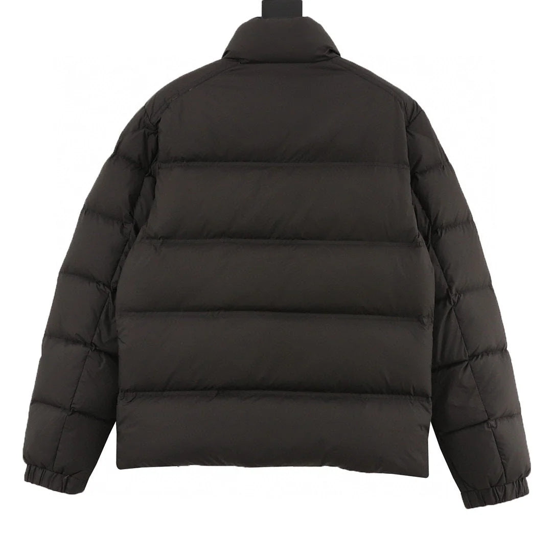 Moncler Black Stand Collar Puffer Jacket with Contrast Stripe