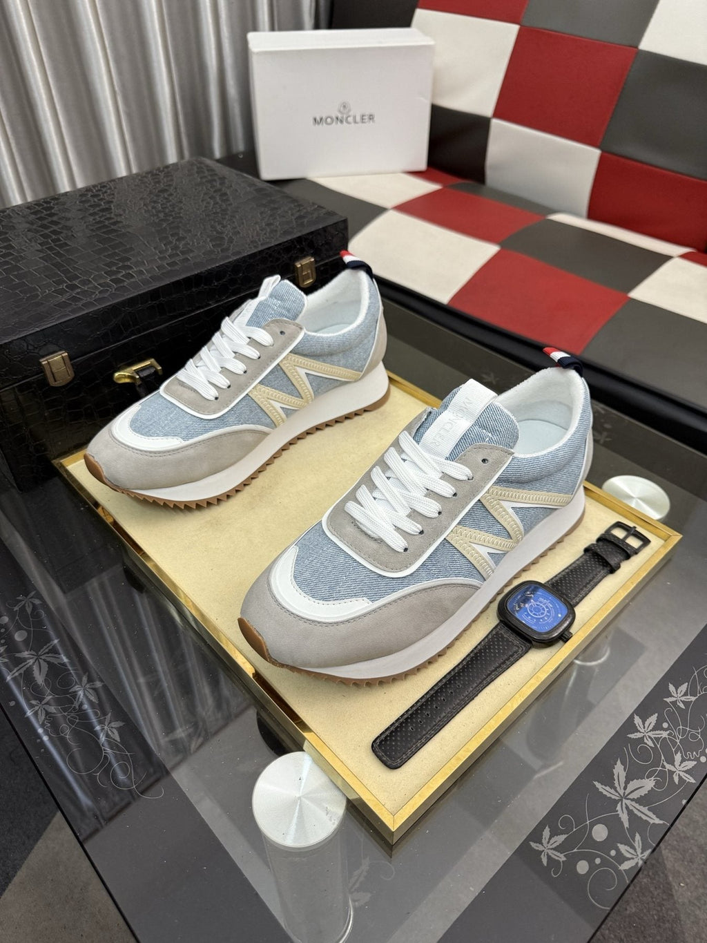 Moncler Men's Light Blue Panel Low-Top Sneakers