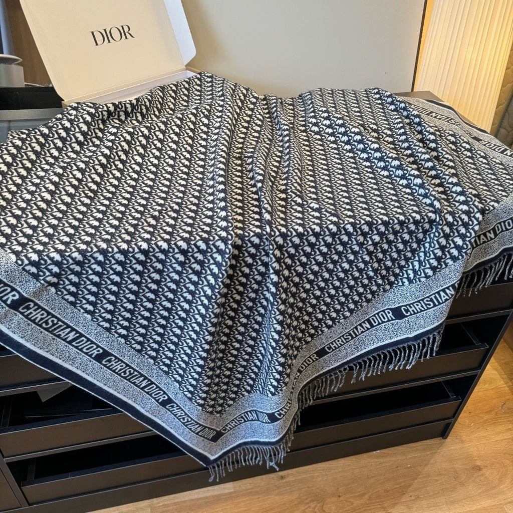 Dior Letter-Pattern Fringed Square Scarf